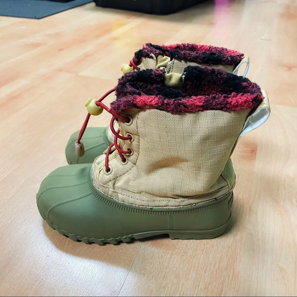Native Tan & Olive Green Jimmy Rubber Duck Boots Kids Size 12